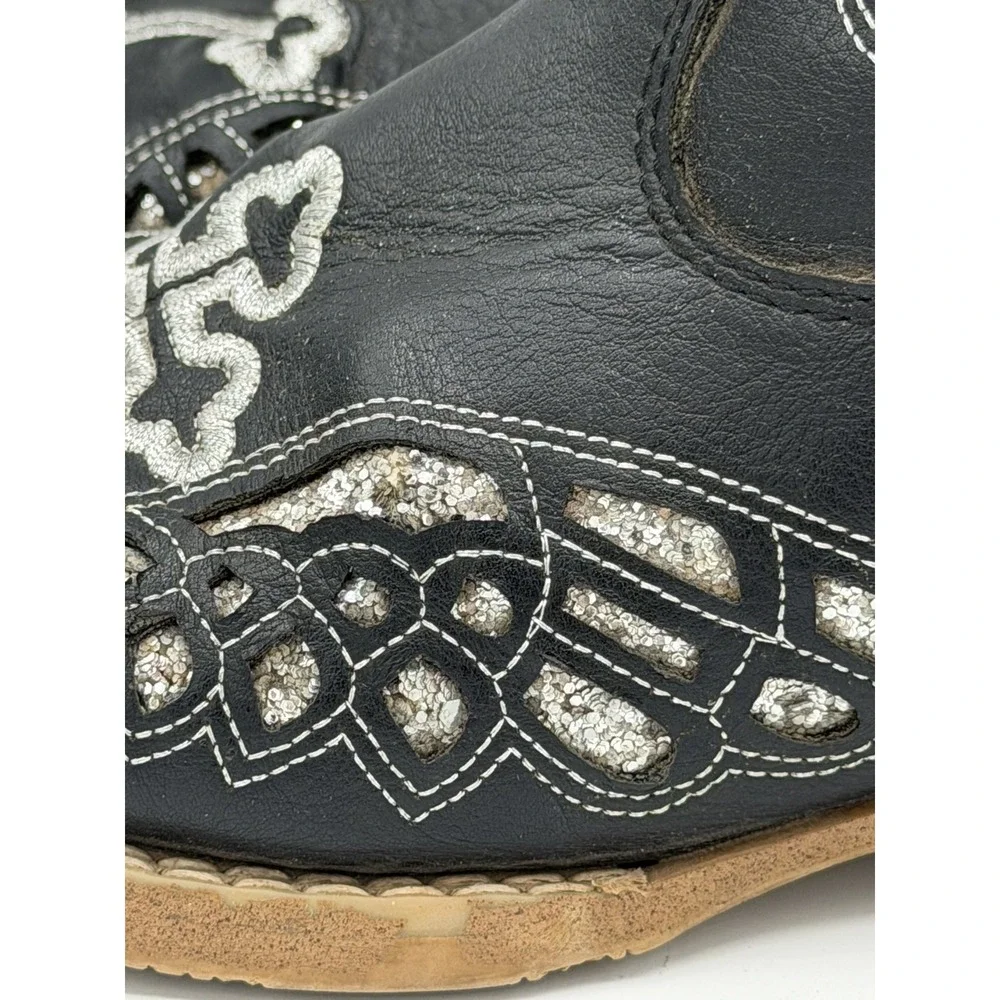 Blazin Roxx Girls Western Cowgirl Boots Glittery Silver Wings Cross Design Sz 3